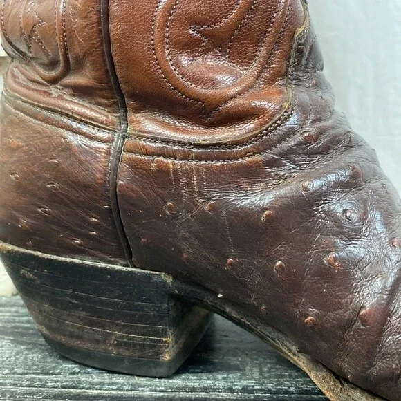 Lucchese 100% Leather full Quill Ostrich Brown Western Cowboy Boots 8